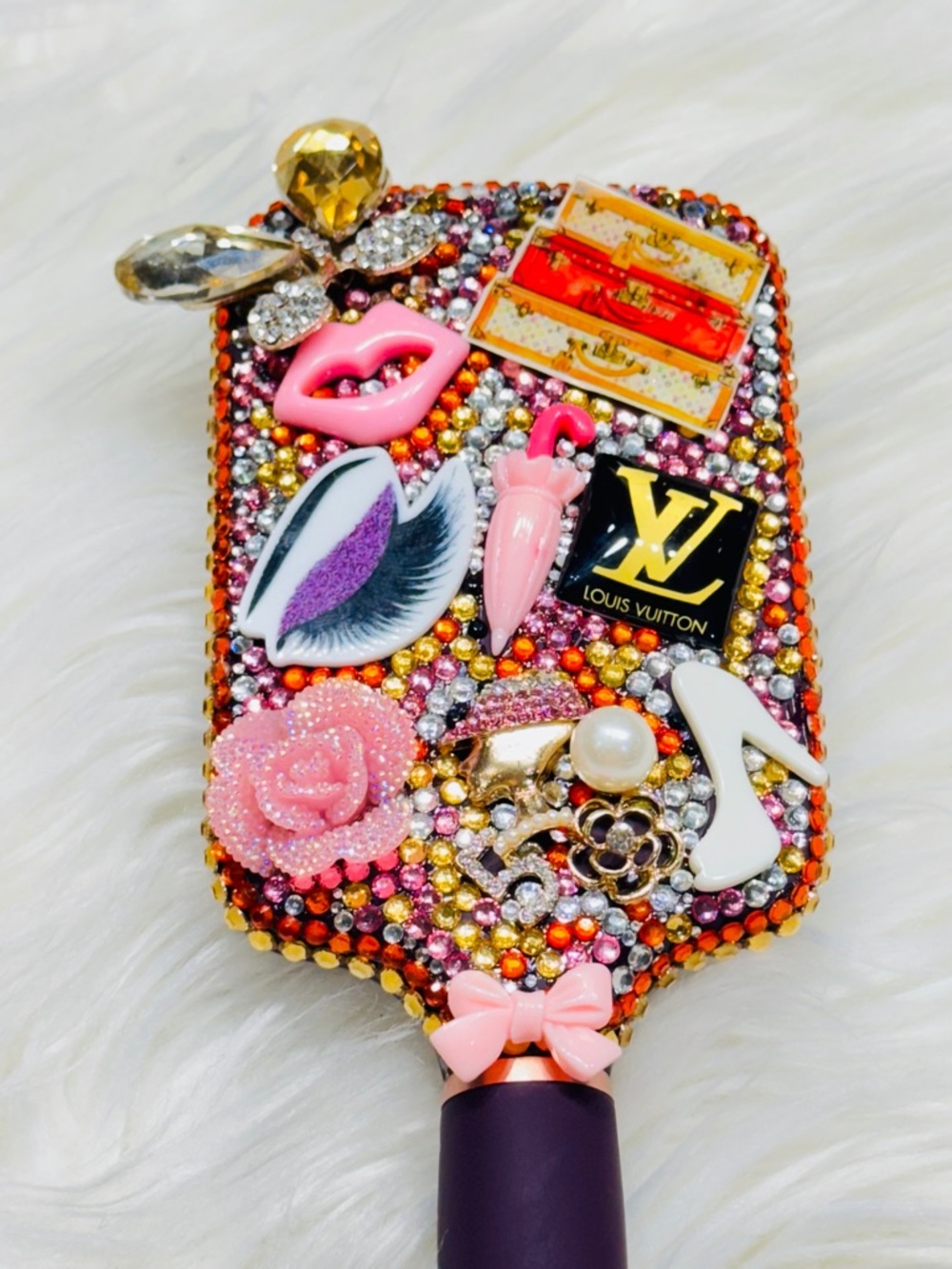 Louis Vuitton Pink and Purple Rhinestone Paddle Hair Brush - Picture 4 of 6